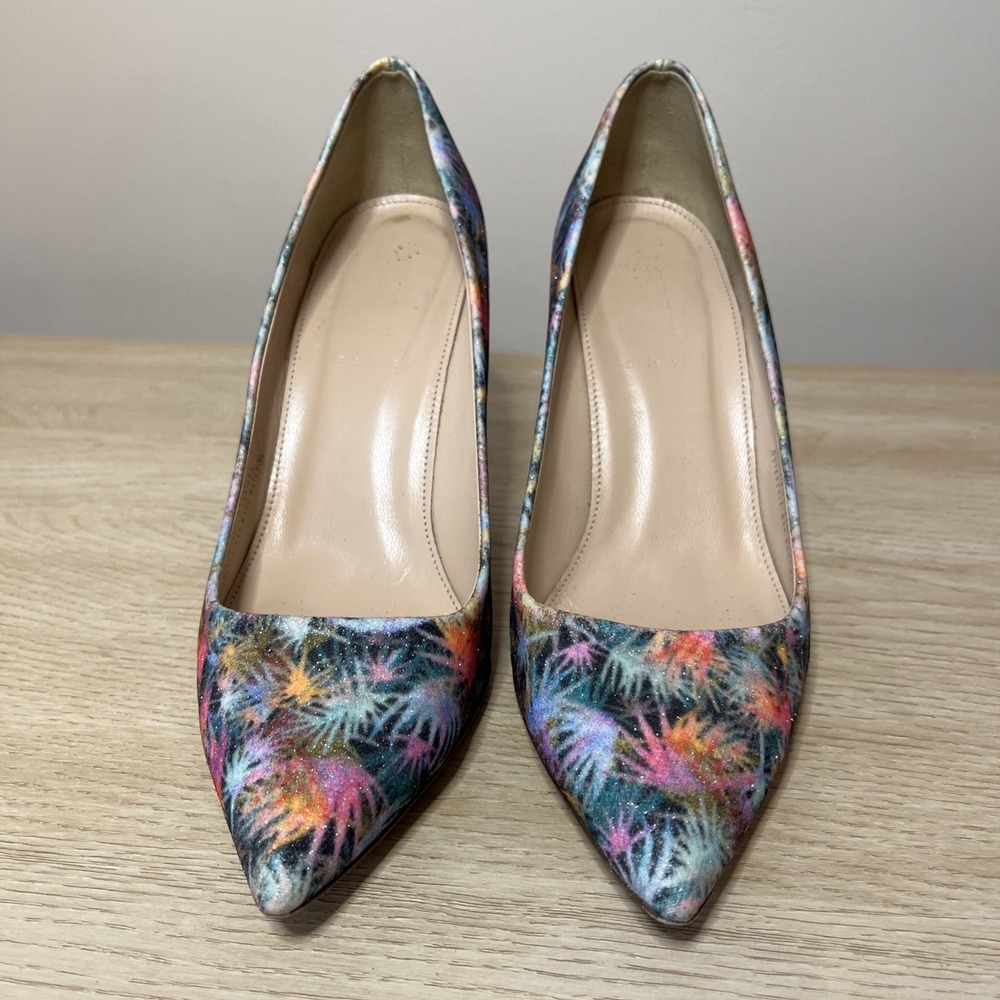 J Crew Elsie Pumps Heels In Glitter Palm‎ Colorful Statement Size 7.5 - Picture 2 of 9